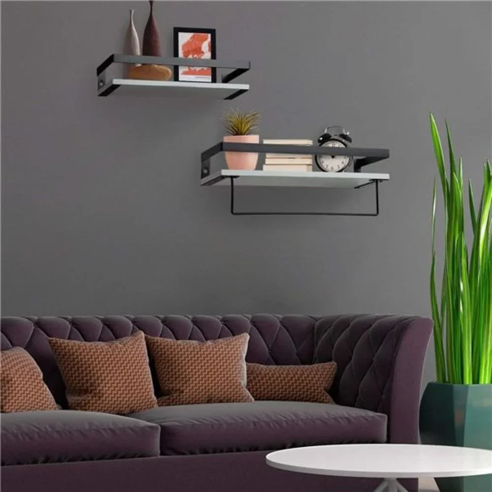 Bathroom Floating Shelves for Wall, White Wall Storage Shelves with Towel Bar